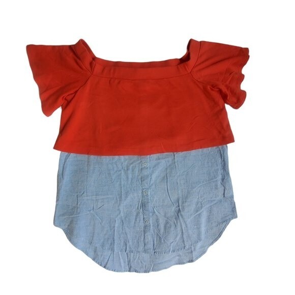 Postmark Anthro Drew Off the Shoulder Layered Reddish Orange Denim Top Size S - Picture 1 of 13